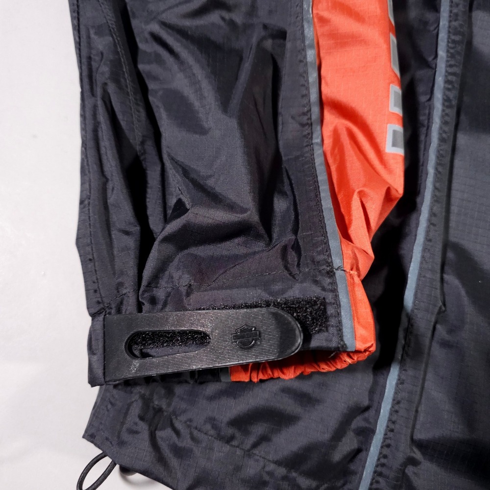Harley Davidson Jacket Mens Medium Black Orange Windbreaker Packable Hood - Picture 9 of 11